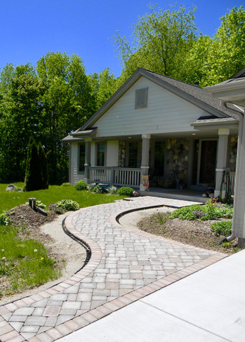 curved concrete steps and patio