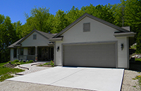 curved concrete steps and patio